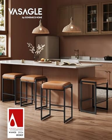 VASAGLE EKHO Collection - Bar Stools Set of 2, Counter Height Bar Stools, Synthetic Leather with Stitching, Mid-Century Modern Counter Stools, 26-Inch Tall, Kichen Home Bar Dining Room, Caramel Brown - Image 3