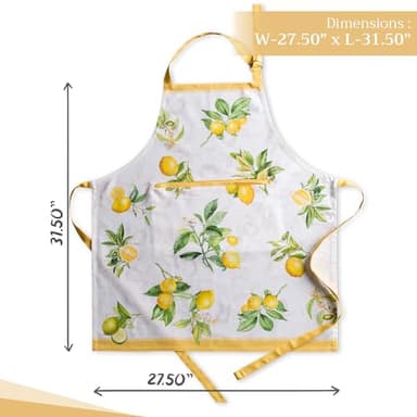 Maison d' Hermine Apron for women with Pocket 100% Cotton 27.50"x31.50" 1 Piece Adjustable Neck Strap & long ties Apron Men, Chef, Wedding, Cooking, Gardening, Server Spring/Summer (Limoncello) - Image 4
