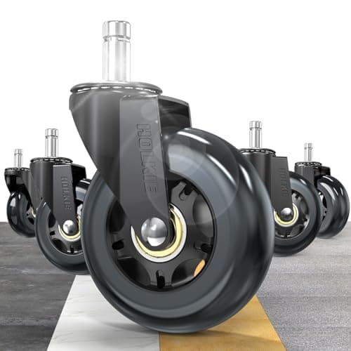 HOLKIE Office Chair Wheels Roller Blade Caster Replacement 11x22mm Black 3 Inch Desk for Office, Rubber Rolling Set of 5 for Hardwood Floors Gaming Chair Wheels Smooth & Silence Gliding - Image 1