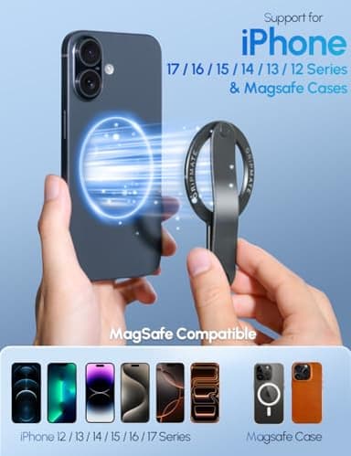 GripMate for MagSafe Phone Grip for iPhone - Magnetic Phone Ring Holder Detachable for iPhone 17 - Comfortable Finger Phone Ring Grip for Apple 16/15/14/13/12,Black - Image 2