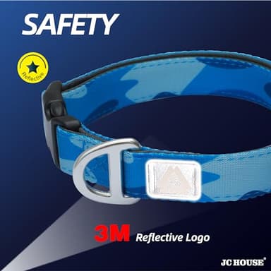 JC HOUSE Soft Padded Dog Collar, Neck 16’’-25’’, Adjustable Heavy Duty Collar with 3M Reflective Logo for Medium, Large Dogs, Camo Blue, L - Image 4