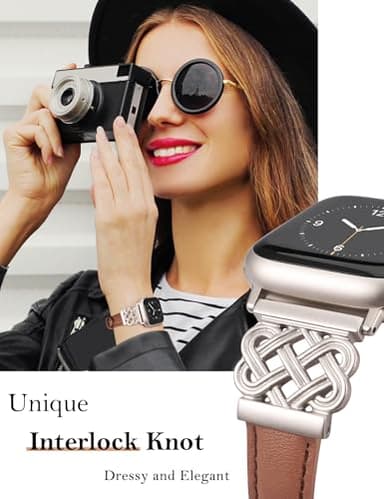 TOYOUTHS Compatible with Apple Watch Bands Women 42/44/45/46/49mm Dressy Slim Leather Strap with Celtic Knot Interlock Buckle for iWatch Band Series 11 10 9 8 7 6 5 4 SE/Ultra 3 2 1, Brown/Starlight - Image 3