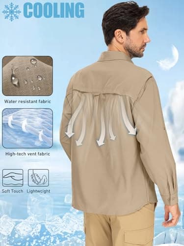 linlon Mens Safari Shirts Long Sleeve UV Protection Hiking Fishing UPF 50+ Quick Dry Cooling Camping Travel Shirts#5066-Khaki-XL - Image 3