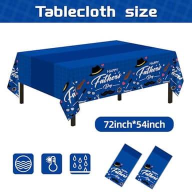 Childom Fathers Day Decorations for Party,132 Pcs Disposable Fathers Day Plates Tablecloth Cups Knives Spoons Forks for Party Supplies,Plates Tableware for Dads Birthday,Home,Brunch,Dinner,Serves 26 - Image 3