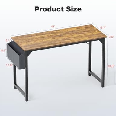 OLIXIS Computer Office Desk, 48 Inch Writing Work Study PC Wood Modern Desk with Storage Bag & Headphone Hook Simple Bedroom for 2 Person Kids Student Table, Rustic Brown - Image 3