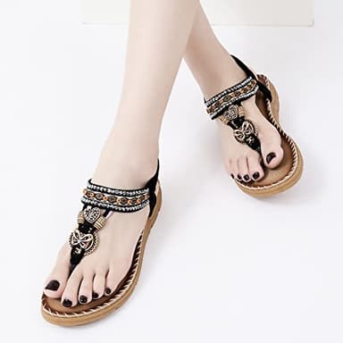 Aomigoct Sandals Women Flat Shoes: Dressy Summer Bohemian Flats Shoes for Women Sandals Comfortable Ankle Strap Outdoor Walking - Image 6