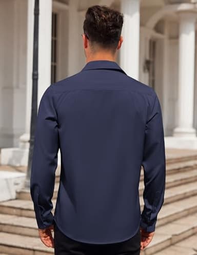 COOFANDY Mens Button Down Shirt Long Sleeve Untucked Shirts Wrinkle Free Formal Casual Shirt Blue Purple - Image 3