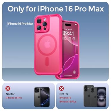 Thomo Magnetic for iPhone 16 Pro Max Case, [Full Camera Protection] [Compatible with Magsafe] Military-Grade Shockproof, Anti-Fingerprint Translucent Matte Phone Case,Hot Pink - Image 2