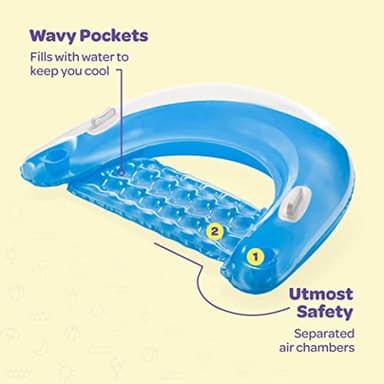 Pool Floats Adult [Set of 4] Inflatable Chair Floats with Cup Holders & Handles - Happy Colorful Pool Floaties - Pool Float Comes in 2 Fun Colors, Blue & Yellow, A Relaxing Floats for Swimming Pool. - Image 5