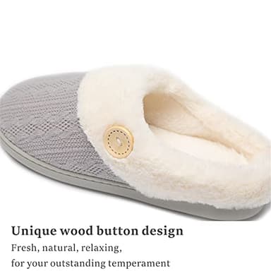 Chantomoo Womens Slipper Warm Comfy Memory Foam House Slippers Knitted Shoes Faux Fur Lined Anti-Skid Rubber Sole Bedroom Cozy Indoor Outdoor Slippers Lihgt Grey Size7 8 6.5 - Image 4