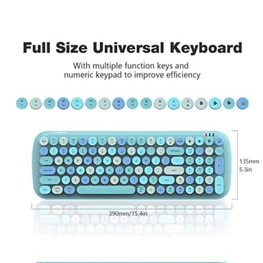MOFII Wireless Bluetooth Keyboard, Typewriter Retro Round Keycaps Keyboard, Bluetooth 5.1 Tech Compatible with iPhone, iPad, Android, Windows, PC, Mac, Perfect for Home/Office (Blue Colorful) - Image 5