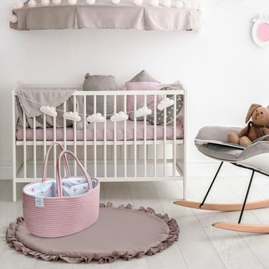 KiddyCare Diaper Caddy Organizer for Baby Nursery Basket with Handle Lid Nursing Caddy with Changing Table Organizer Cart Newborn Caddy Rosy (Floral Print) X-Large - Image 5