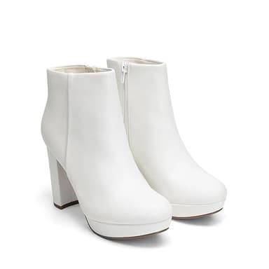 DREAM PAIRS Women's High Heel Ankle Boots Chunky Platform Booties,Size 10,White/Pu,STOMP - Image 3
