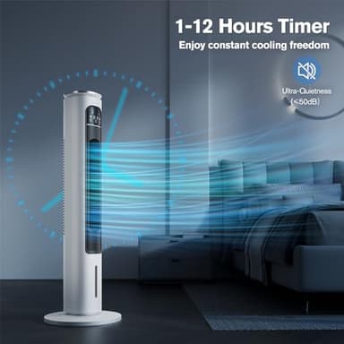 Windowless Portable Air Conditioners, 37’’ Evaporative Air Cooler w/Remote, 2.5L Water Tank & 4 Ice Packs, 12H Timer Auto-off, 70° Oscillating, Quiet Cooling Tower Fan For Bedroom Living Room Office - Image 4