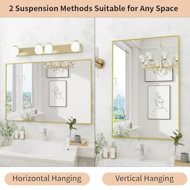 Koonmi Gold Mirrors for Wall, 30x48 Inch Bathroom Mirror, Rectangular Wall Mirror for Living Room Bedroom Bathroom, Hangs Horizontally or Vertically - Image 6