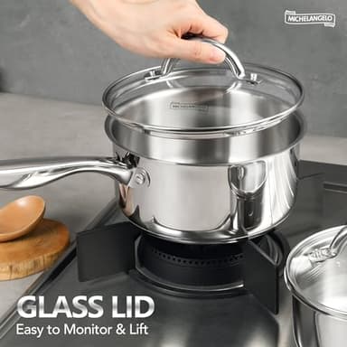 MICHELANGELO Saucepan Set 6pc, 18/10 Stainless Steel Sauce Pan with Lid, Tri-Ply Bottom Sauce Pot Set, Nonstick Saucepan, Induction Compatible, 1QT & 2QT &3QT - Image 2