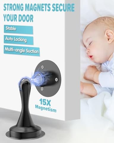 Door Stoppers Magnetic Door Catch - 6 Pack Stainless Steel Heavy Duty Door Stops for Bottom of Door, Wall & Floor Mounting No-Drill Strong Adhesive & Screws, Door Holder to Keep Door Open - Image 2