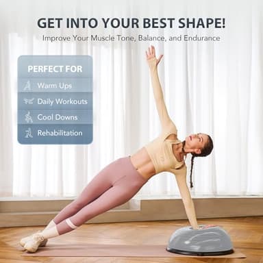 ZELUS Balance Ball Trainer Half Yoga Exercise Ball with Resistance Bands and Foot Pump for Yoga Fitness Home Gym Workout (Gray) - Image 2