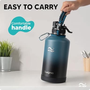Swigina [2-IN-1 LID] 64 oz Insulated Water Bottle with Silicone Boot (48hrs Cold/24hrs Hot) - DIY Stickers, Leakproof, BPA Free, Half Gallon - Image 7