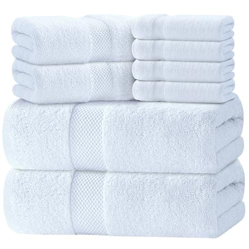 Luxury White Bath Towel Set of 8 Pieces - 100% Turkish Cotton 700 GSM Highly Absorbent Towels for Bathroom, 2 Bath Towels, 2 Hand Towels, 4 Washcloths - Image 1