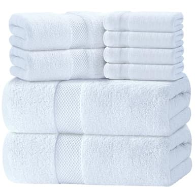Luxury White Bath Towel Set of 8 Pieces - 100% Turkish Cotton 700 GSM Highly Absorbent Towels for Bathroom, 2 Bath Towels, 2 Hand Towels, 4 Washcloths - Image 1