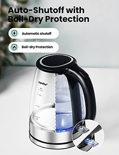 COMFEE' Glass Electric Tea Kettle & Hot Water Kettle Electric, 1.7L Electric Kettle with LED Indicator, 1500W Fast Boil, Auto Shut-Off and Boil-Dry Protection - Image 5
