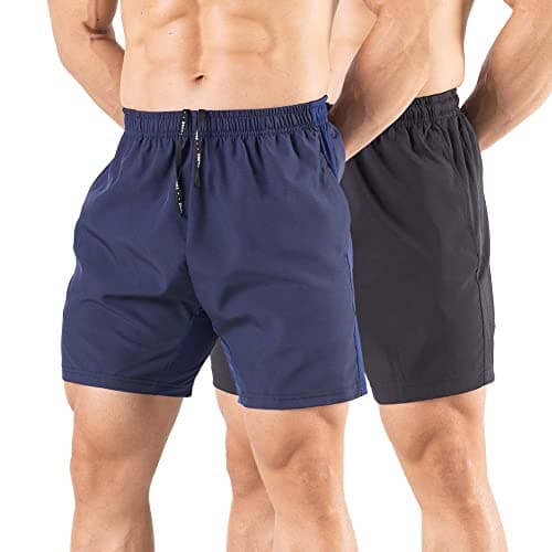 Gaglg Men's 5" Running Shorts 2 Pack Quick Dry Athletic Workout Gym Shorts with Zipper Pockets Black/Navy,XX-Large - Image 1