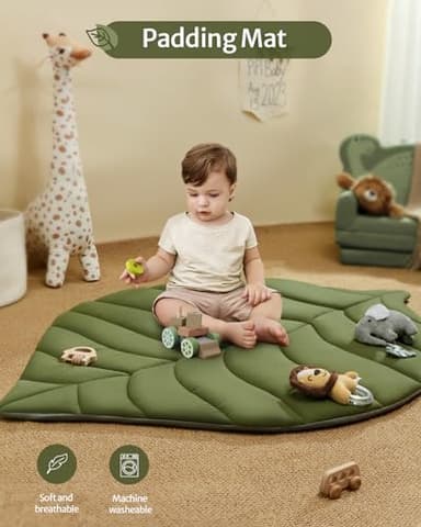 Blissful Diary Baby Play Gym & Activity Mat, Oversize Leaf Shaped Baby Play Mat w 6 Detachable Toys, Tummy Time Mat Promote Motor Skills & Sensory Development Mat, Newborn Infant Baby Essentials Gift - Image 5
