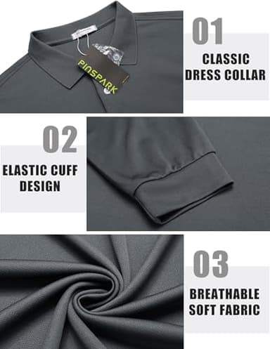 PINSPARK 4 Pack Men's Long Sleeve Golf Shirts Breathable Casual Collared Polo Lightweight Quick Dry Tactical Outdoor Shirts - Image 5