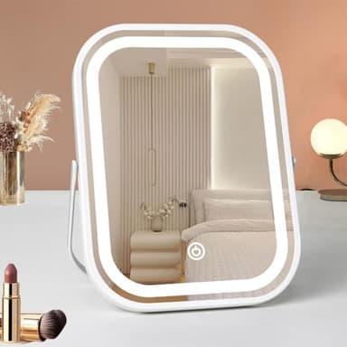 YEKKOPT Travel Makeup Mirror with Lights, Portable Small Beauty LED Vanity Mirror with Lights, 1200mAh Battery, Dimmable Touch Screen, Tabletop Folding Compact Mirror,Women Gift - Image 6