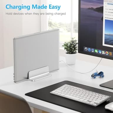 OMOTON Vertical Laptop Stand Holder, Desktop Aluminum Stand for MacBook with Adjustable Dock Size, Fits All MacBook, Surface, Chromebook and Gaming Laptops (Up to 17.3 inches), Silver - Image 8