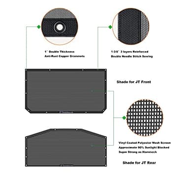 Shadeidea JT Sun Shade Top Sunshade Compatible with Jeep Gladiator Top Shade Mesh Screen Roof Cover (2018-2023)- Wind Noise UV Blocker with GrabBag Pouch -10 Year Warranty- Black -Front+Rear (2 Pcs) - Image 4
