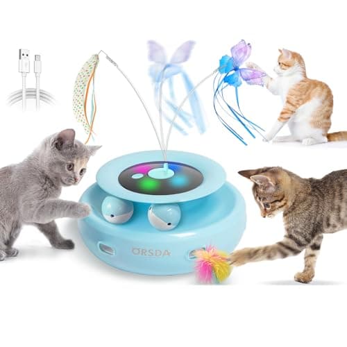 ORSDA Cat Toy, 3-in-1 Automatic Interactive Electronic Moving Ambush Feather, Fluttering Butterfly, Track Balls, USB Rechargeable Powered Smart Indoor Exercise Kicker - Image 1
