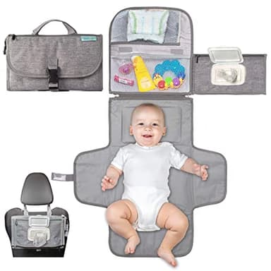 Kopi Baby Portable Diaper Changing Pad - Baby Diaper Changer Travel Bag with Wipes Pocket, Smart Design Portable Changing Mat, Infant Travel Station Kit, Gift for Newborn Girl & Boy - Grey, Classic - Image 1