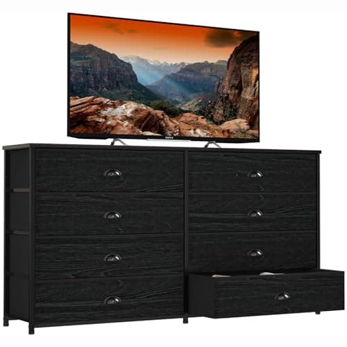 Furnulem Wide Dresser with 8 Fabric Drawers, TV Entertainment Center with Storage for 55'' TV, Large Chest of Drawers for Bedroom, Living Room, Dorm, Closet, Entryway, Wood Top (Black Oak) - Image 1