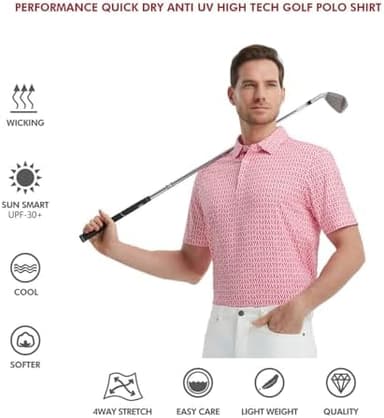 Golf Shirts for Men Dry Fit Short Sleeve Print Performance Moisture Wicking Polo Shirt - Image 4