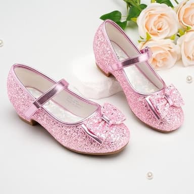 Stelle Girls Dress Shoes Glitter Princess Shoe Flower Mary Jane Low Heels Party Wedding Prom Footwear for Toddler Kids - Image 3