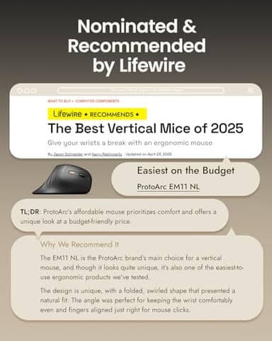 ProtoArc Ergonomic Mouse, EM11 NL Bluetooth Rechargeable Wireless Vertical Mouse, 3 Multi-Device Connectivity for Computer/PC/Laptop, 2.4GHz Optical Mice for Windows, Mac OS, Black - Image 5