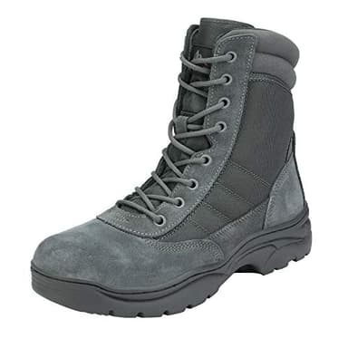 NORTIV 8 Men's Military Tactical Work Boots Side Zipper Leather Motorcycle Combat Boots Trooper(6-8 Inches),Size 9W,Dark Grey-8 Inches - Image 1
