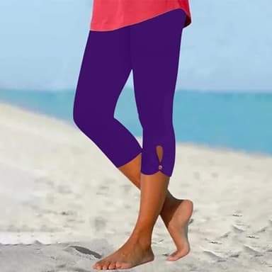 Tatumaie Capri Leggings for Women Summer Dressy Cropped High Waist Yoga Pants Stretchy Leggings Workout Compression Pants Purple - Image 2