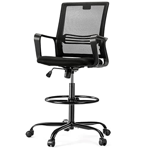 OLIXIS Drafting Chair - Tall Standing Office Desk Chair with Adjustable Foot Ring, Chair with Ergonomic Lumbar Support, Adjustable Height, Breathable Mesh, Darkblack - Image 1