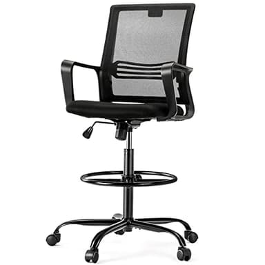 OLIXIS Drafting Chair - Tall Standing Office Desk Chair with Adjustable Foot Ring, Chair with Ergonomic Lumbar Support, Adjustable Height, Breathable Mesh, Darkblack - Image 1