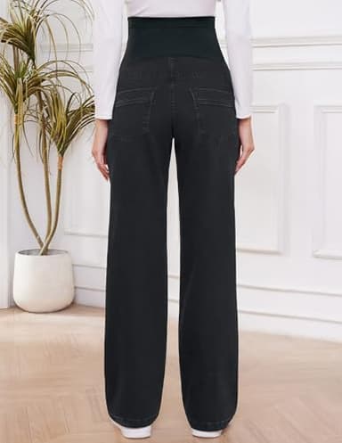 fitglam Women's Maternity Jeans Straight Leg Relaxed Fit Over Belly Pregnancy Denim Work Pants Maternity Clothes with Pockets - Image 3