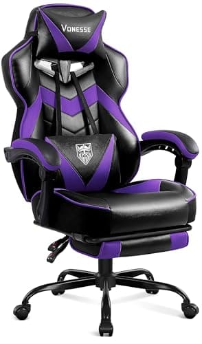 Vonesse Gaming Chair,Computer Chair with Footrest and Massage,Reclining Gaming Chairs for Adults,Big and Tall High Back Gamer Chair (Purple/Black) - Image 1