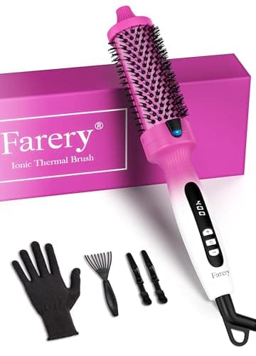 Farery 1.5-Inch Thermal Brush - Ceramic Ionic Heated Round Brush for 90's Full-Bodied Style, Volumizing, Smooth Hair & Natural Curls, Dual MCH Heating, Digital Display, 9 Temperature, Dual Voltage - Image 1