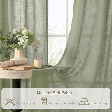 LAMIT Sage Green 72 inch Linen Curtains for Living Room 2 Panels, Linen Textured Light Filtering Semi Sheer Back Tab and Rod Pocket Window Curtain Panels for Bedroom/Farmhouse, 52 x 72 Inch - Image 9