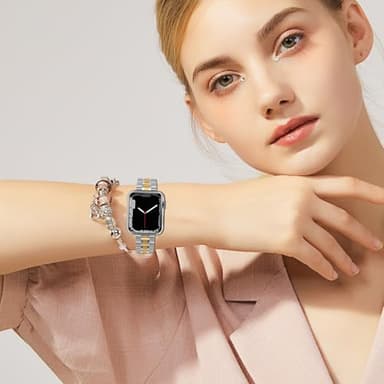 chuangshiji Compatible with Apple Watch Band 42mm 44mm 45mm, Women for iWatch Band Series 9/8/7/6/5/4/3/2/1/SE (S-Silver/M-Gold, 42mm/44mm/45mm) - Image 5