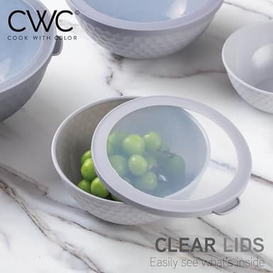 COOK WITH COLOR Mixing Bowls with Lids - 12 Piece Plastic Nesting Bowls Set includes 6 Prep Bowls and 6 Lids, Non Slip Bottom and Embossed Design - Microwave Safe (Grey) - Image 6