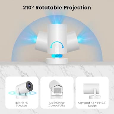 【Electric Focus】Mini Portable Projector with 4K Support, Bluetooth 5.4 WIFI6, 5watt Sound Base Speaker, 260 ANSI, Android 11, 210° Rotation , Auto Keystone Correction Video Projector HY300 PLUS - Image 4