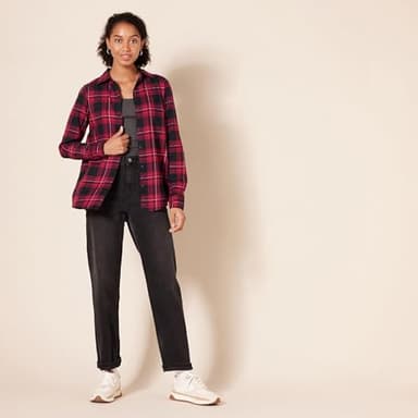 Amazon Essentials Women's Regular-Fit Long-Sleeve Lightweight Plaid Flannel Shirt, Black Pink Chelsea Tartan, XX-Large - Image 5